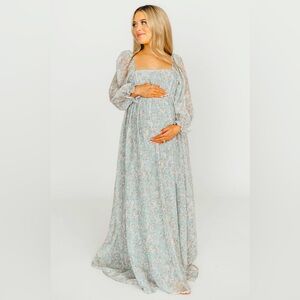 NWT - Worth Collective - Mona Maxi Dress w/ Smocking Sage Green - Bump Friendly